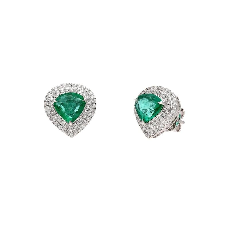 Women's Natural Emerald Stud Earrings / 18k Gold Jewelry / Real Diamond Earrings For Her For Sale