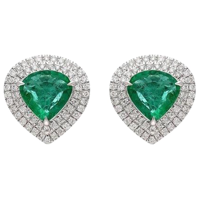 Natural Emerald Stud Earrings / 18k Gold Jewelry / Real Diamond Earrings For Her For Sale