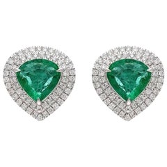 Natural Emerald Stud Earrings / 18k Gold Jewelry / Real Diamond Earrings For Her