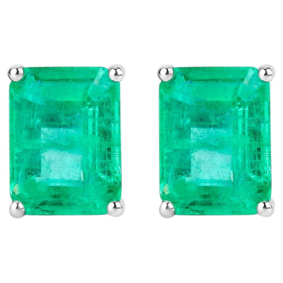 Natural Emerald Stud Earrings 2.74 Carats 14K White Gold