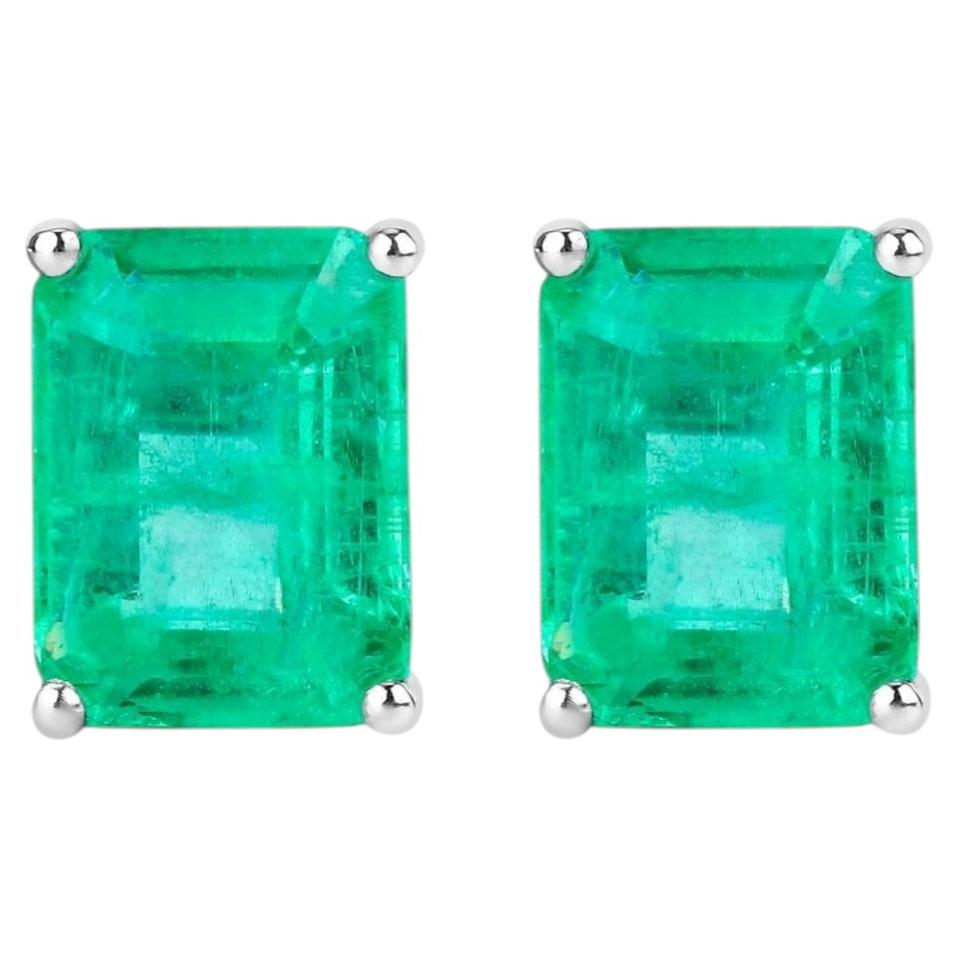 Natural Emerald Stud Earrings 2.74 Carats 14K White Gold