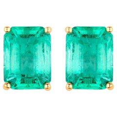 Natural Emerald Stud Earrings 2.74 Carats 14K Yellow Gold