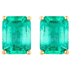 Natürlicher Smaragd Ohrstecker 2,74 Karat 14K Gelbgold
