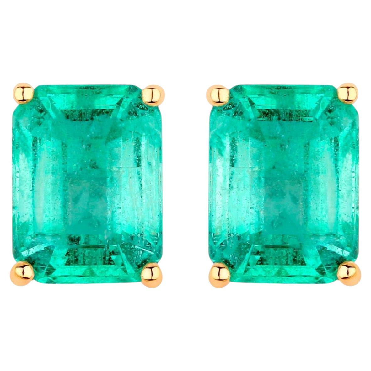 Natural Emerald Stud Earrings 2.74 Carats 14K Yellow Gold