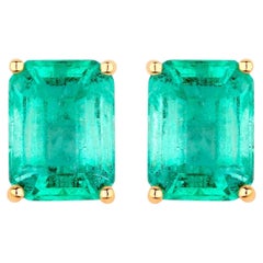 Natural Emerald Stud Earrings 2.74 Carats 14K Yellow Gold