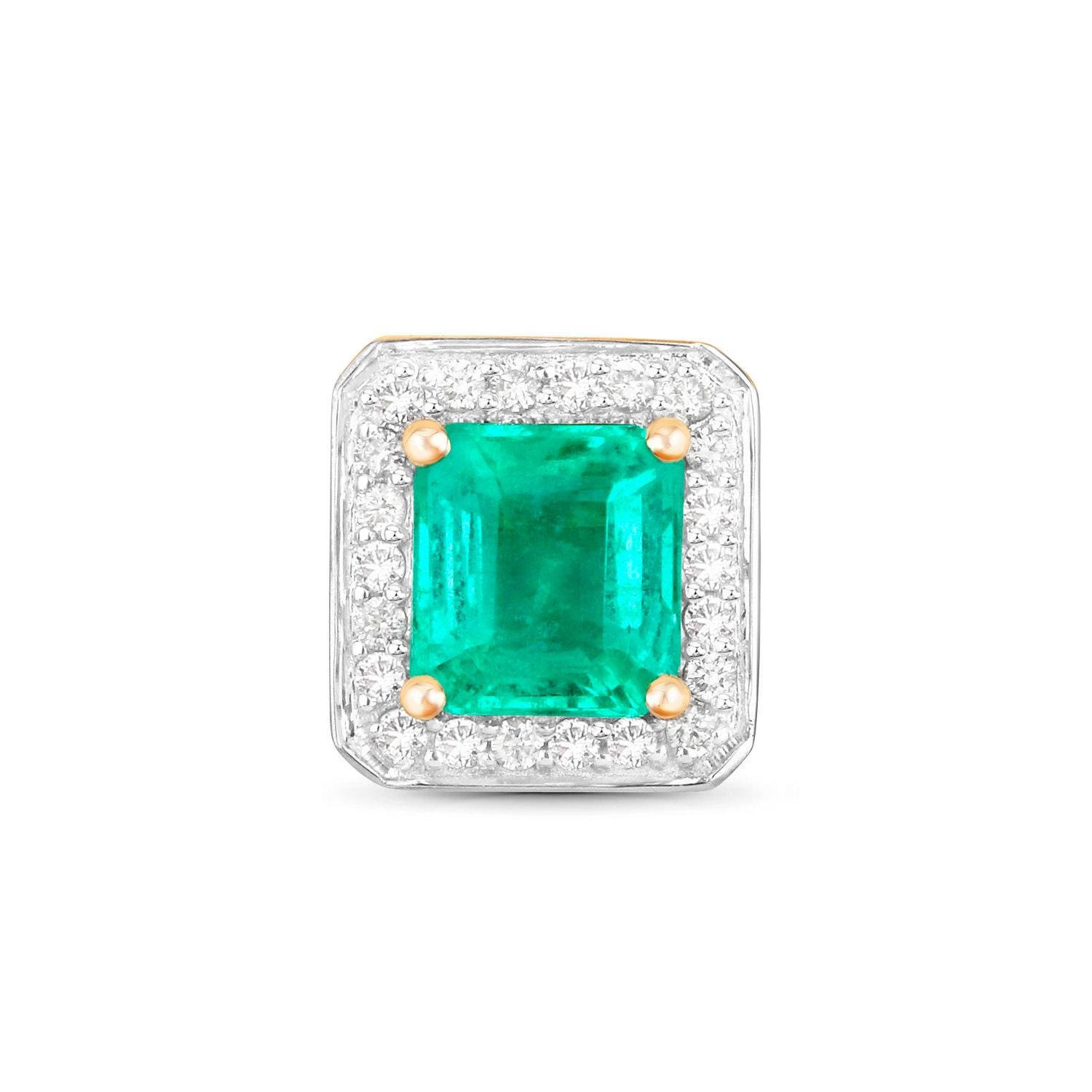Emerald Cut Natural Emerald Stud Earrings Diamonds 2.15 Carats 14K Yellow Gold For Sale