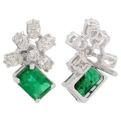 Pendientes Esmeralda Natural SI Claridad HI Color Diamante 18k Oro Blanco Joyas