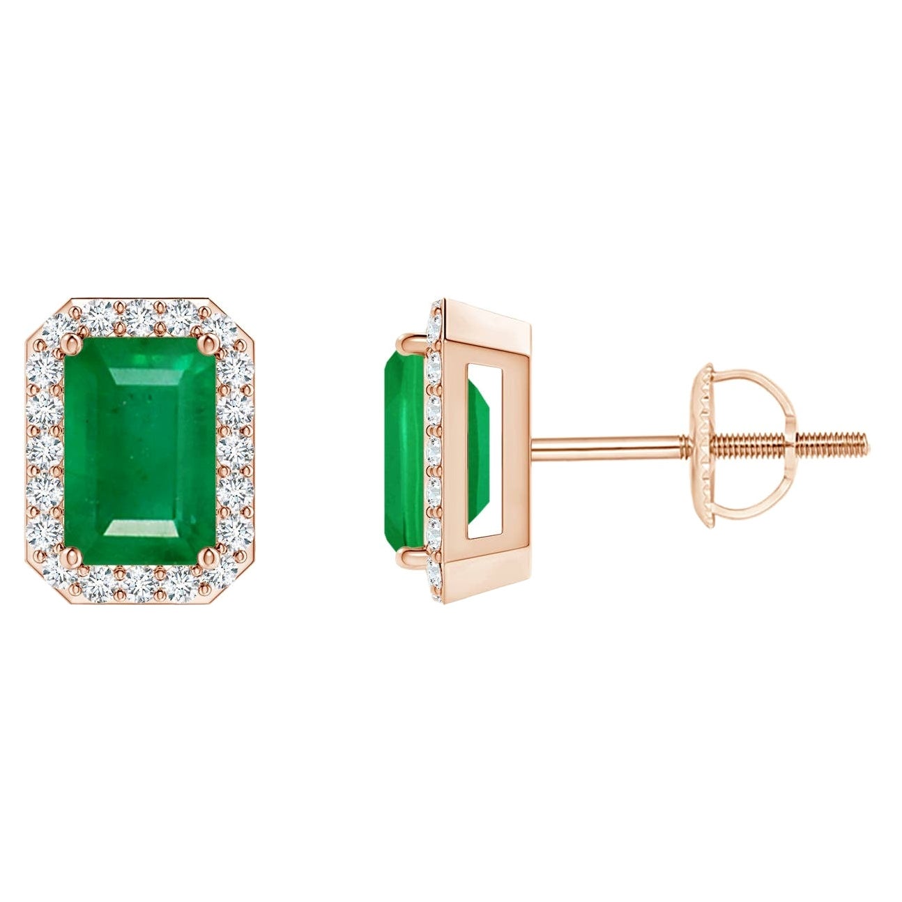 Orecchini con smeraldo naturale e diamante in oro rosa 14K (6x4mm)