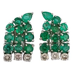 Natural Emerald Studs/Earrings Set in 18 Karat Gold with Diamonds