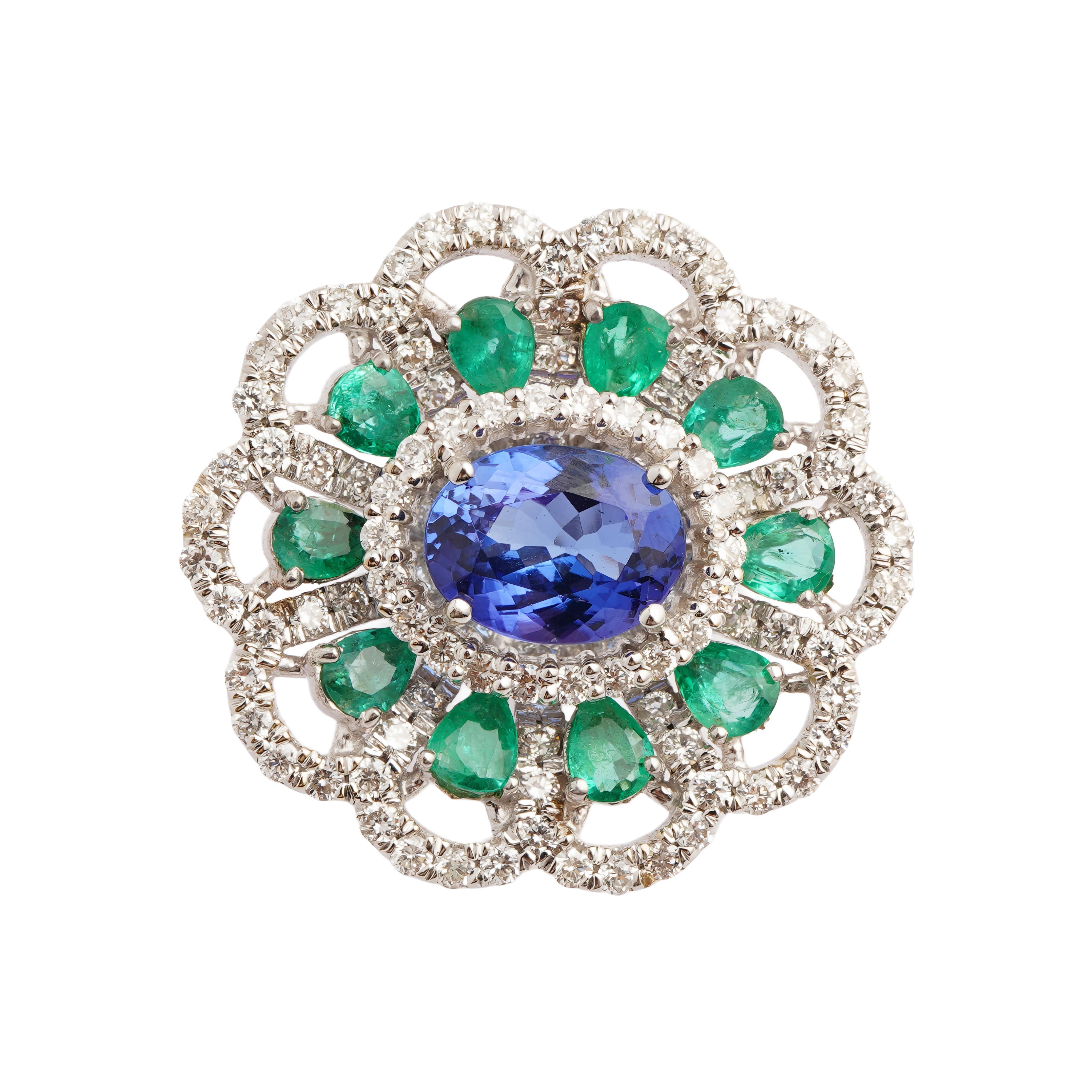 Natural emerald tanzanite diamond ring in 18k gold Pour femmes en vente