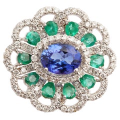 Natural emerald tanzanite diamond ring in 18k gold