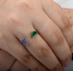 Natural Emerald & Tanzanite Ring in 18k Gold