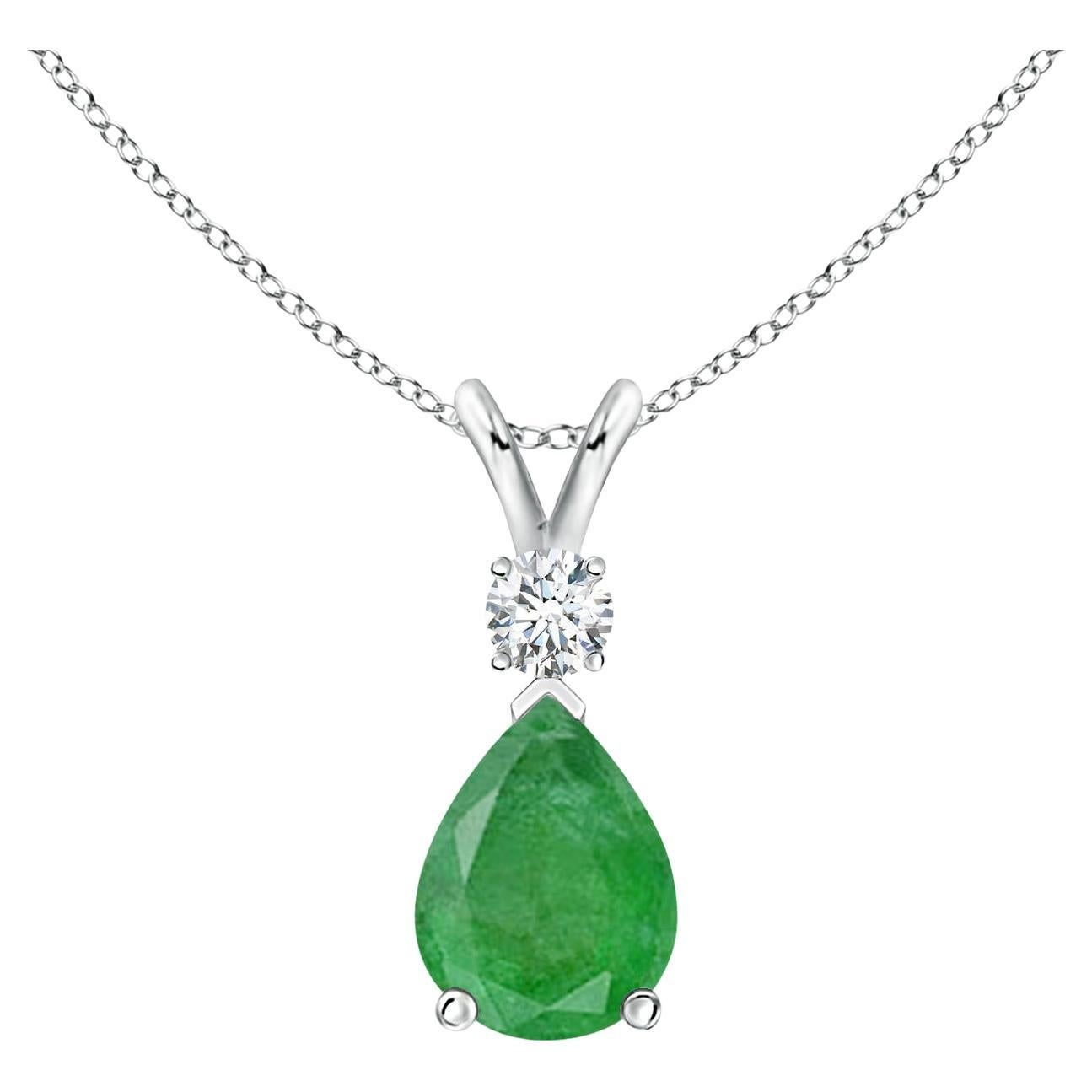 Natürlicher Smaragd-Tropfen-Anhänger mit Diamant in 925 Sterlingsilber