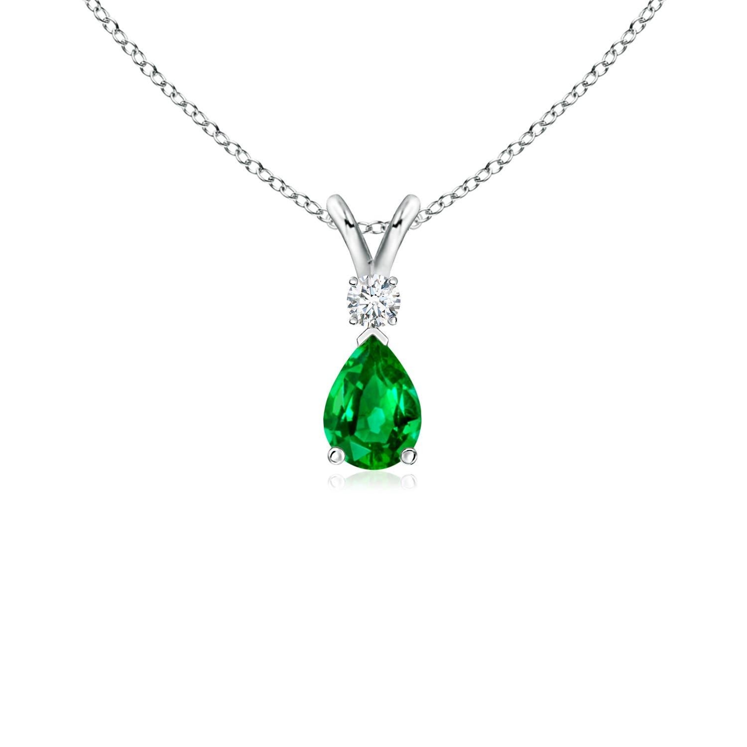 ANGARA Natural 0.35ct Emerald Teardrop Pendant with Diamond in Platinum For Sale
