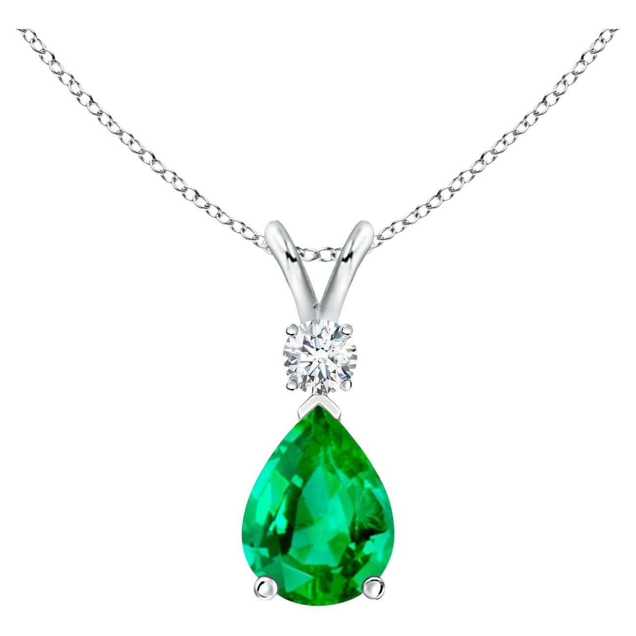 ANGARA Natural 0.95ct Emerald Teardrop Pendant with Diamond in Platinum For Sale