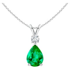 ANGARA Natural 0.95ct Emerald Teardrop Pendant with Diamond in Platinum