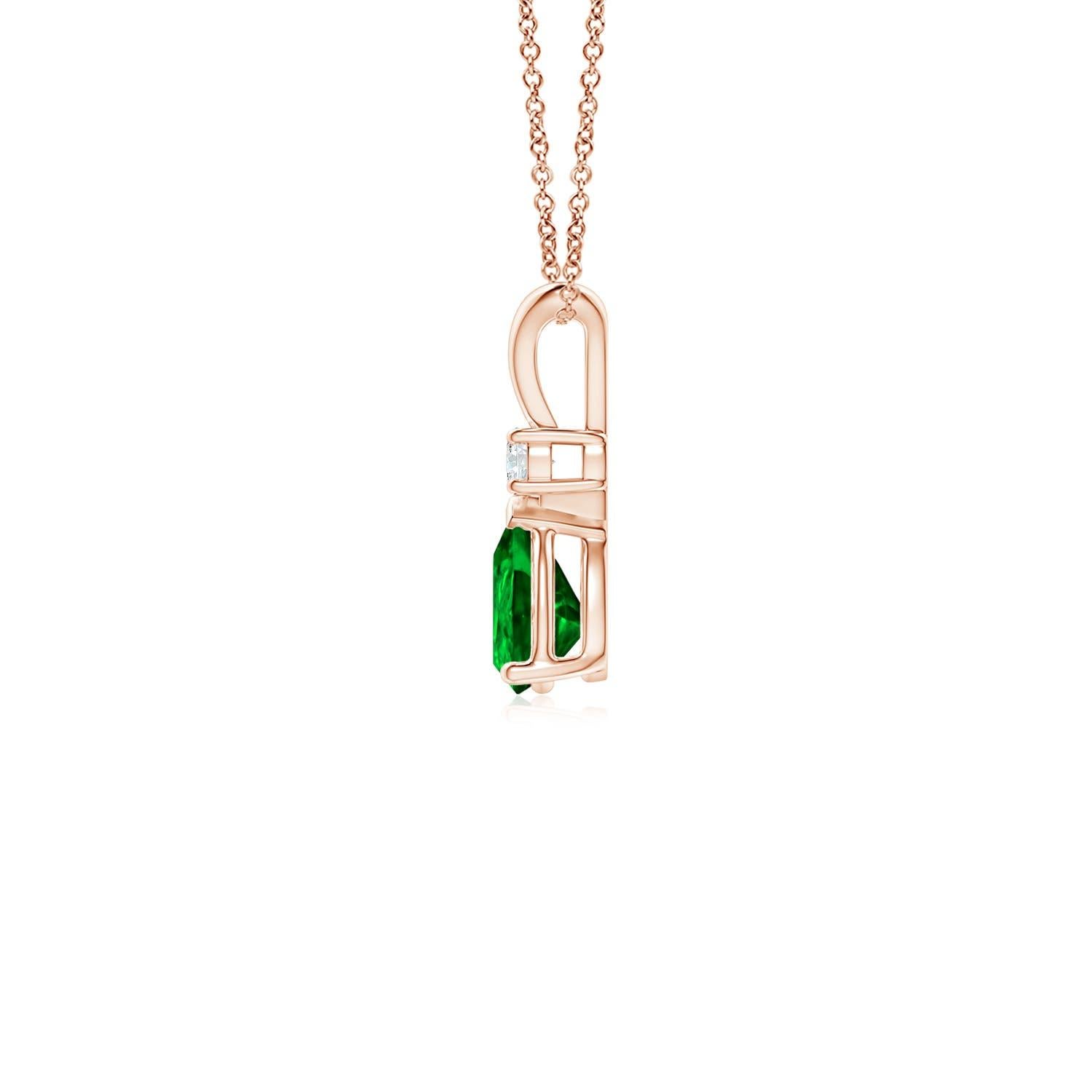 Pear Cut ANGARA Natural 0.35ct Emerald Teardrop Pendant with Diamond in Rose Gold For Sale