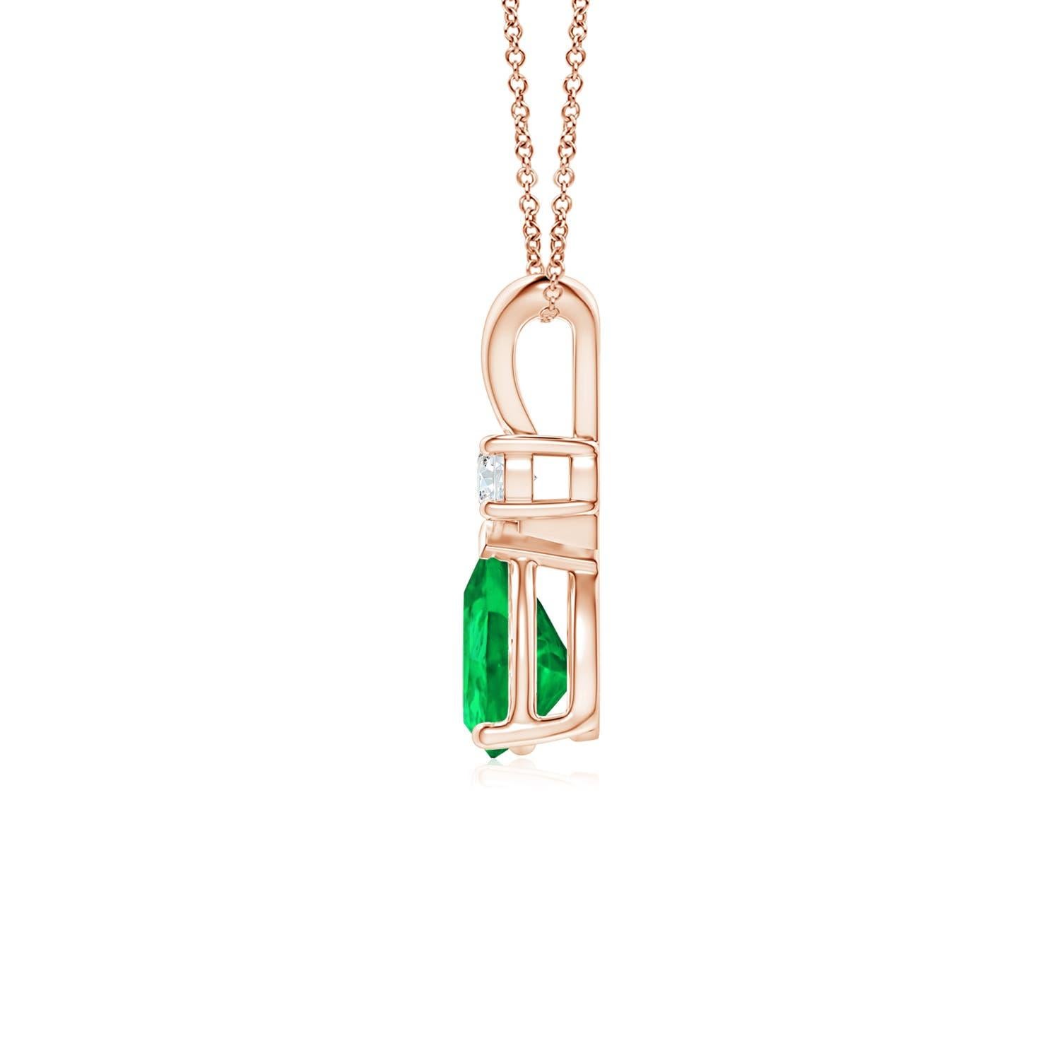 Pear Cut ANGARA Natural 0.60ct Emerald Teardrop Pendant with Diamond in Rose Gold For Sale
