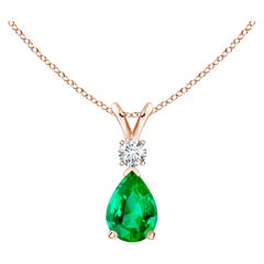 ANGARA Natural 0.60ct Emerald Teardrop Pendant with Diamond in Rose Gold