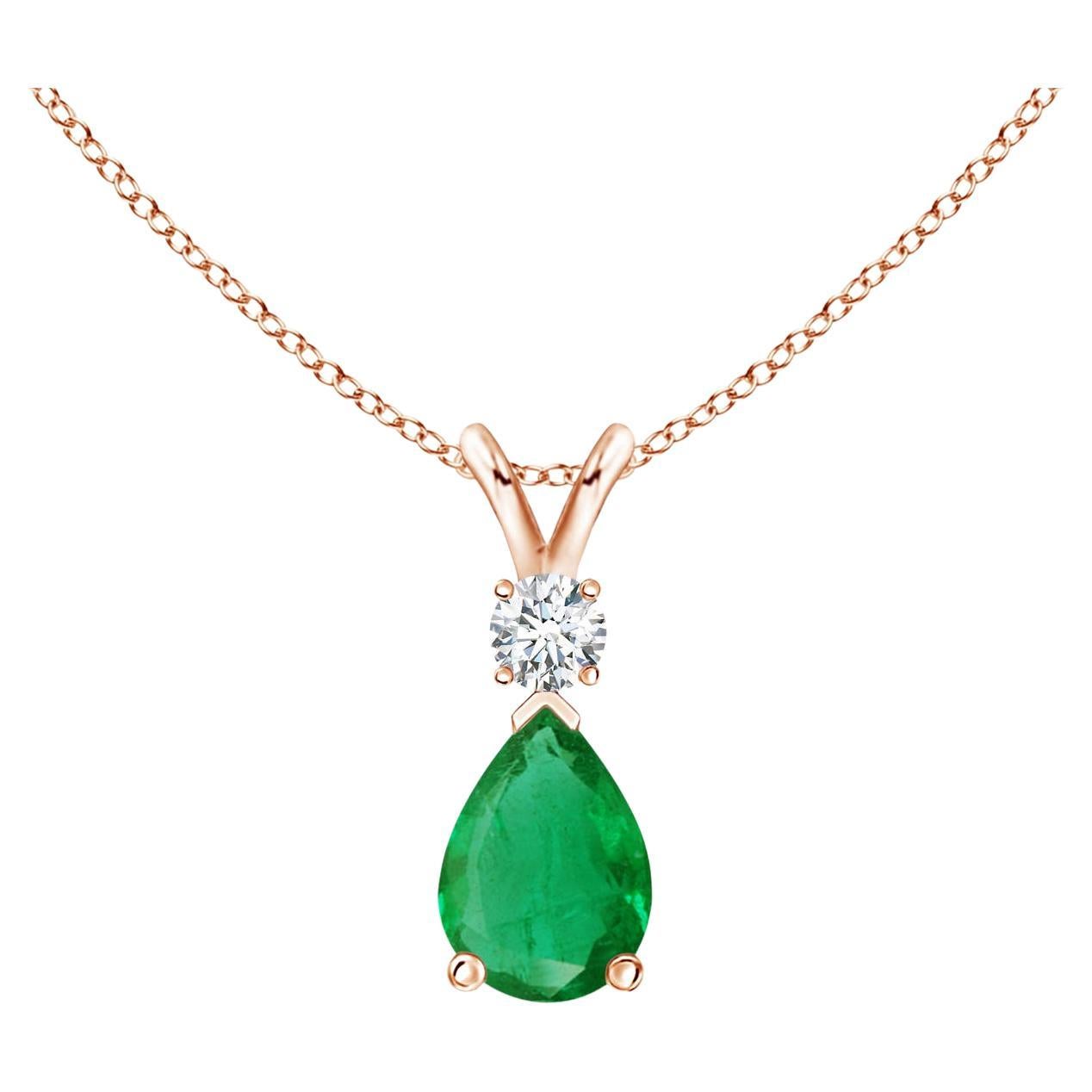 ANGARA Natural 0.60ct Emerald Teardrop Pendant with Diamond in Rose Gold For Sale
