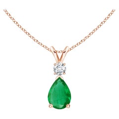 ANGARA Natural 0.60ct Emerald Teardrop Pendant with Diamond in Rose Gold