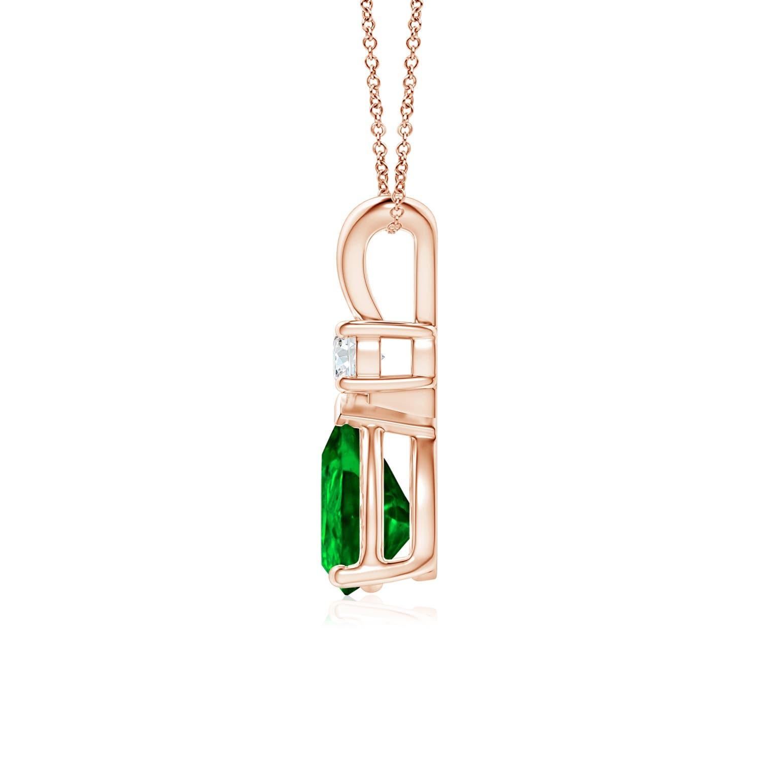 Pear Cut Natural Emerald Teardrop Pendant with Diamond in Rose Gold (Size-8x6mm) For Sale
