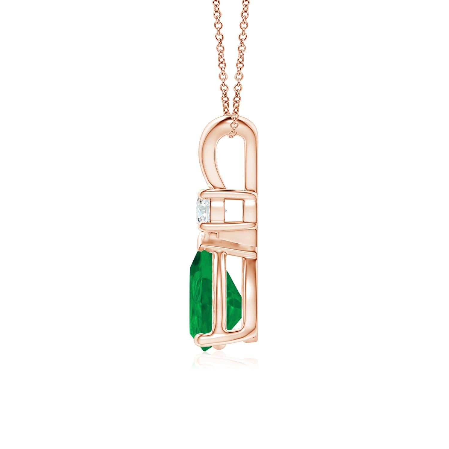 Pear Cut ANGARA Natural 0.95ct Emerald Teardrop Pendant with Diamond in Rose Gold For Sale