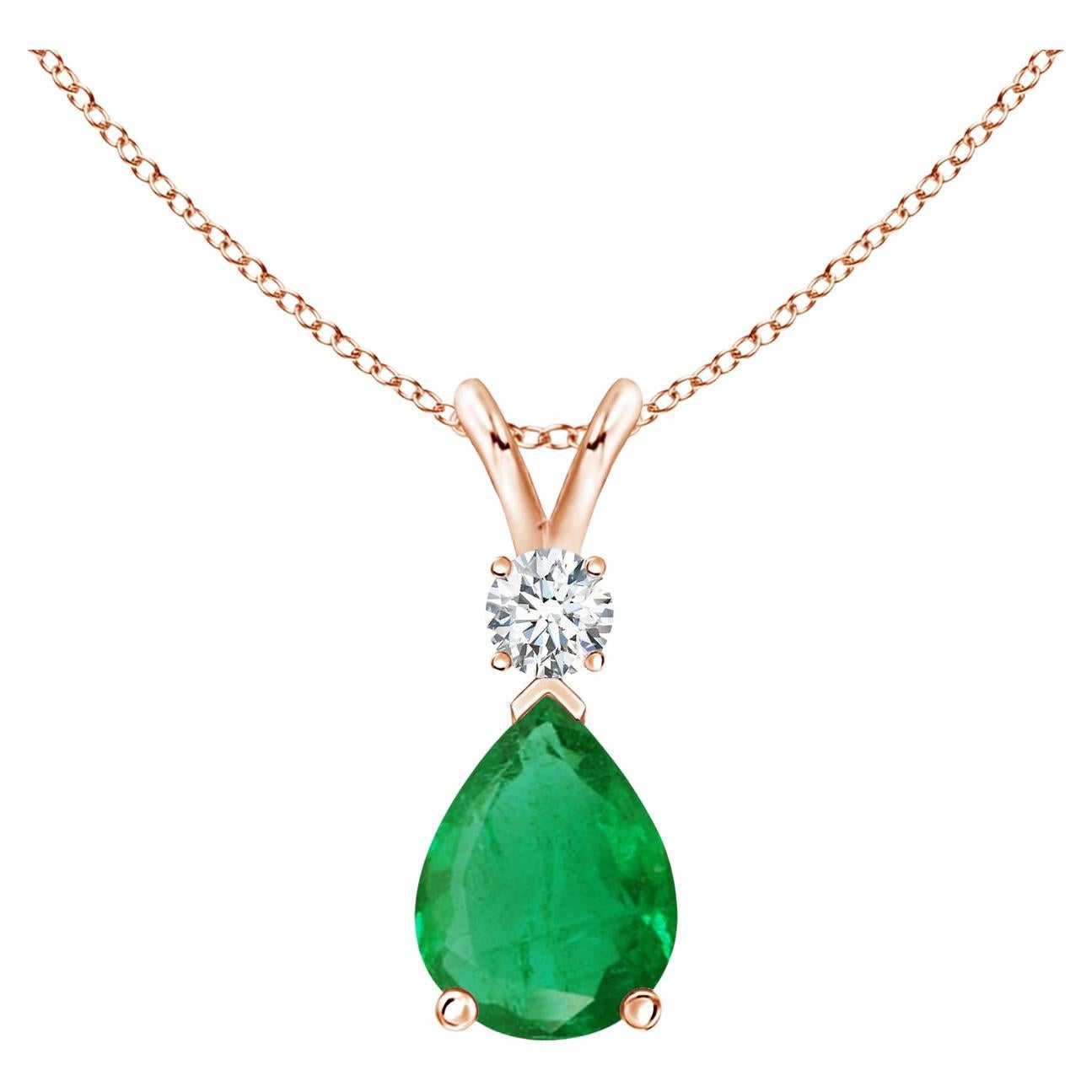 ANGARA Natural 0.95ct Emerald Teardrop Pendant with Diamond in Rose Gold For Sale