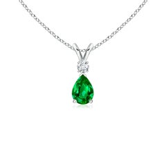 ANGARA Natural 0.35ct Emerald Teardrop Pendant with Diamond in White Gold