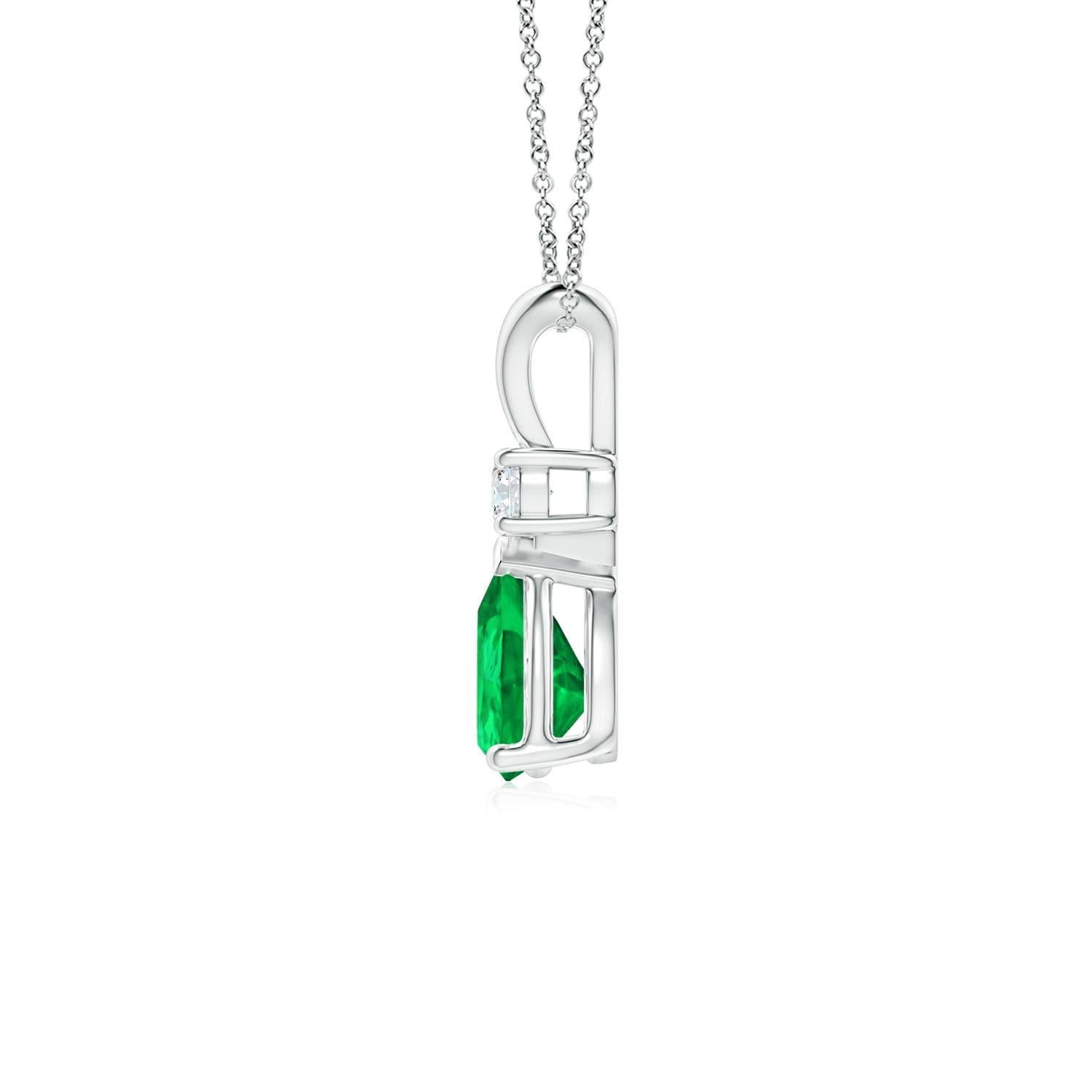 Pear Cut ANGARA Natural 0.60ct Emerald Teardrop Pendant with Diamond in White Gold For Sale