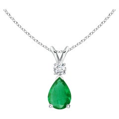 ANGARA Natural 0.60ct Emerald Teardrop Pendant with Diamond in White Gold