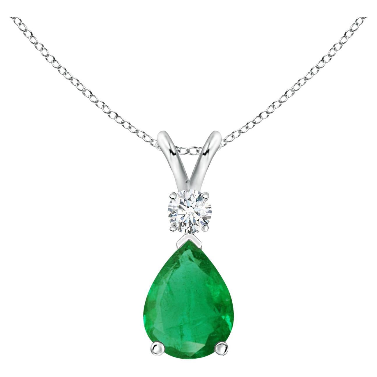 ANGARA Natural 0.95ct Emerald Teardrop Pendant with Diamond in White Gold For Sale