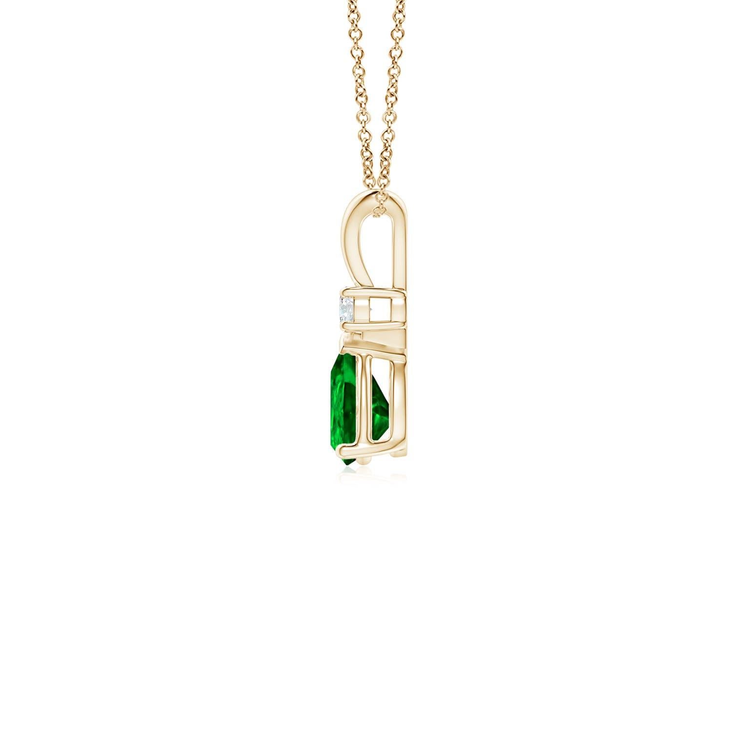 Pear Cut ANGARA Natural 0.35ct Emerald Teardrop Pendant with Diamond in Yellow Gold For Sale