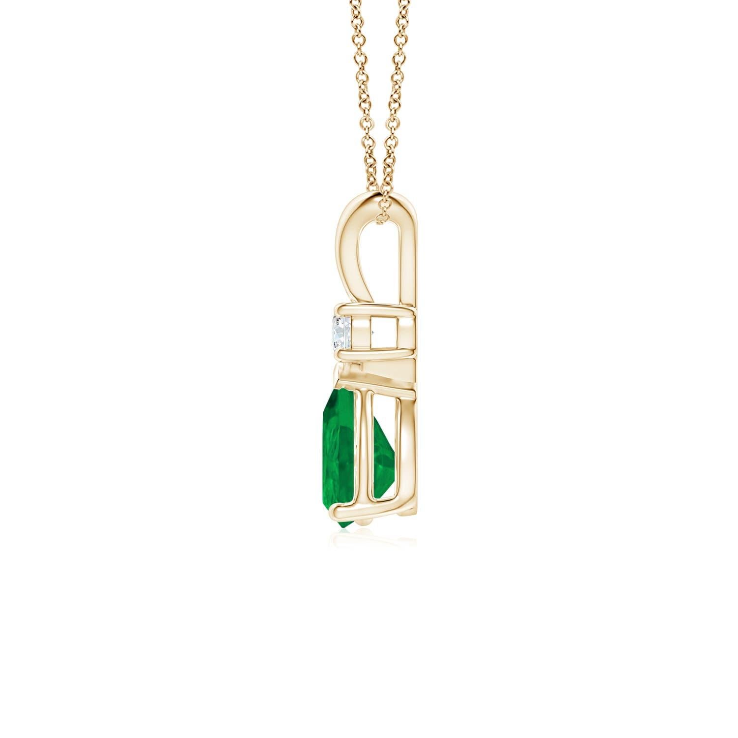 Pear Cut ANGARA Natural 0.60ct Emerald Teardrop Pendant with Diamond in Yellow Gold For Sale