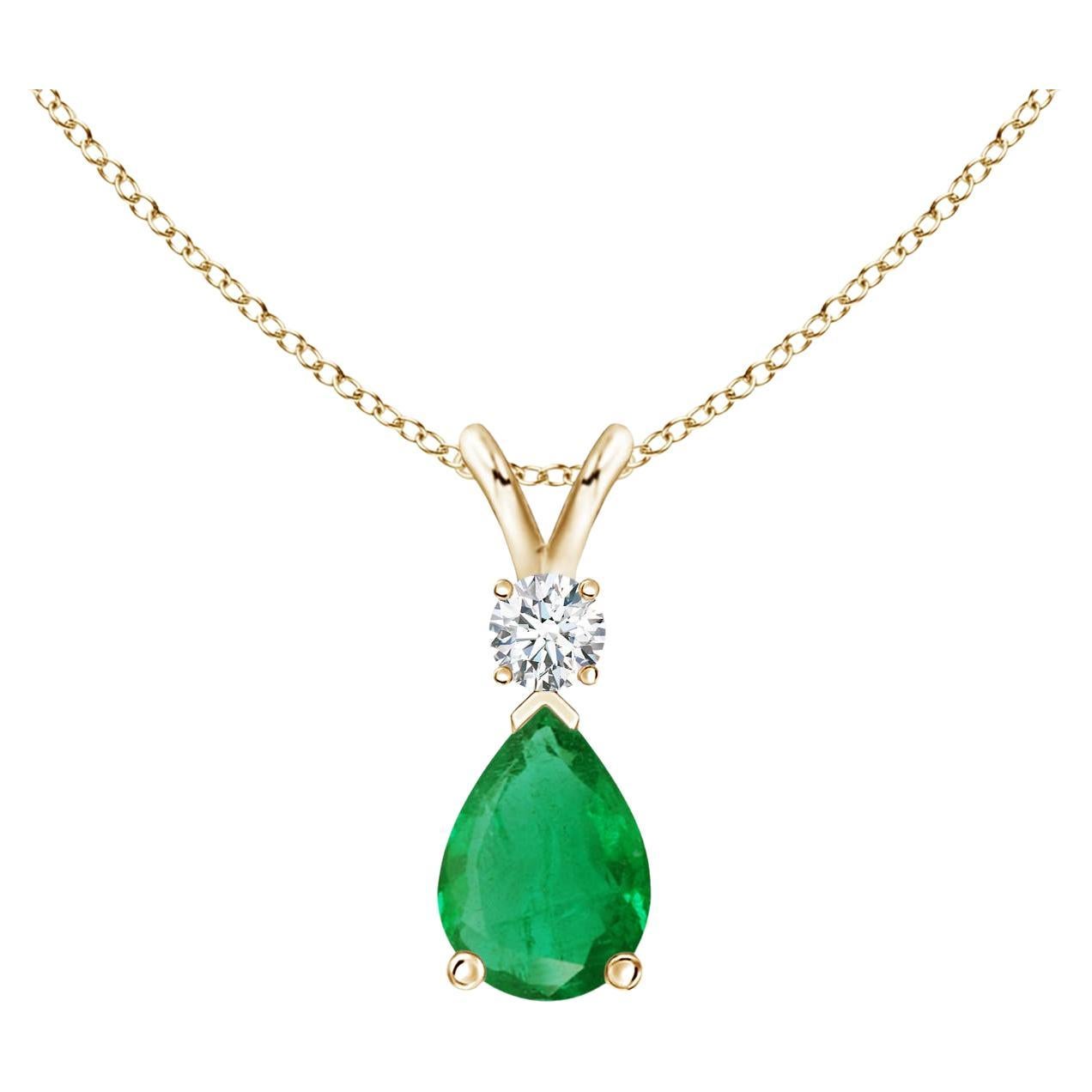 ANGARA Natural 0.60ct Emerald Teardrop Pendant with Diamond in Yellow Gold