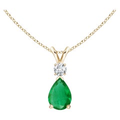 ANGARA Natural 0.60ct Emerald Teardrop Pendant with Diamond in Yellow Gold