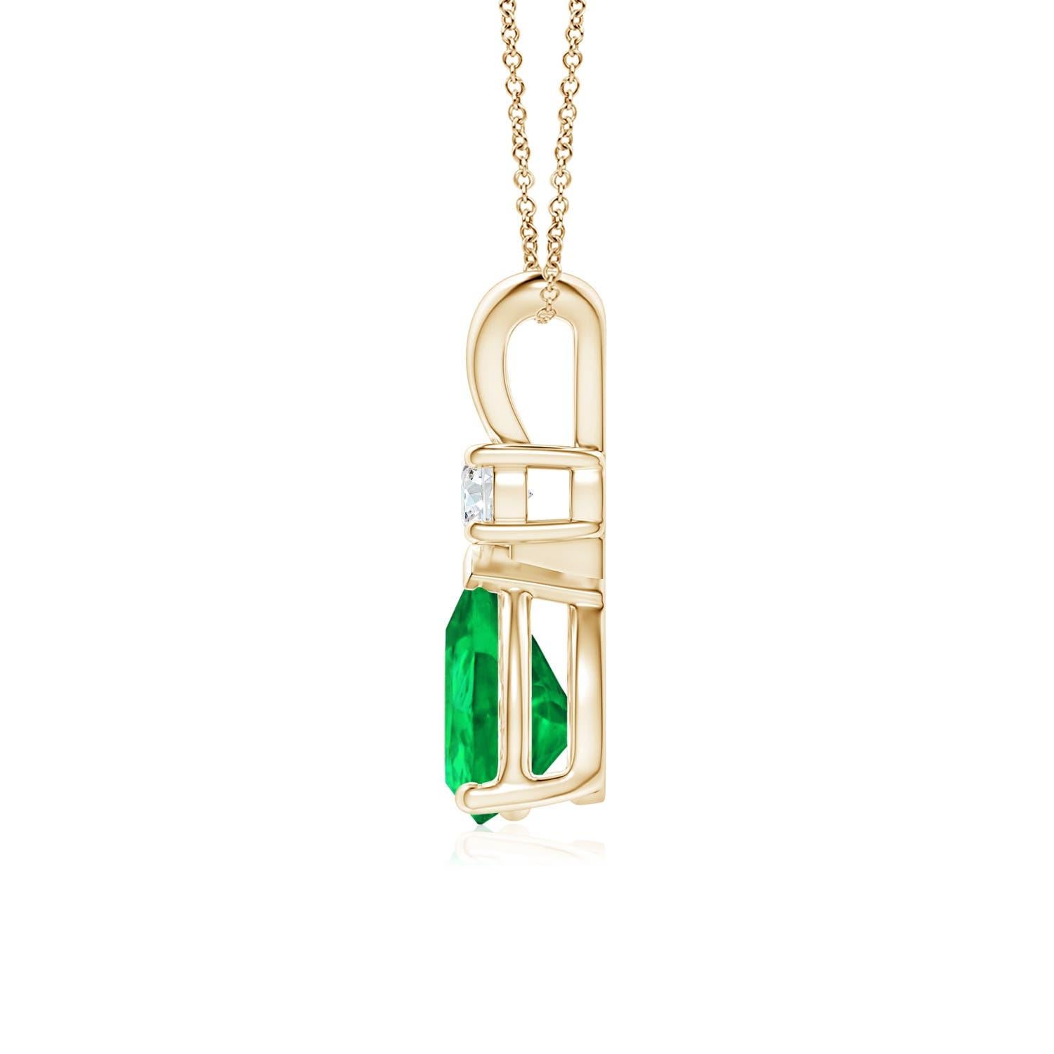 Pear Cut ANGARA Natural 0.95ct Emerald Teardrop Pendant with Diamond in Yellow Gold For Sale