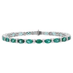 Natural Emerald Tennis Bracelet 18k Gold Jewelry / Oval Cut Gemstone Bracelet