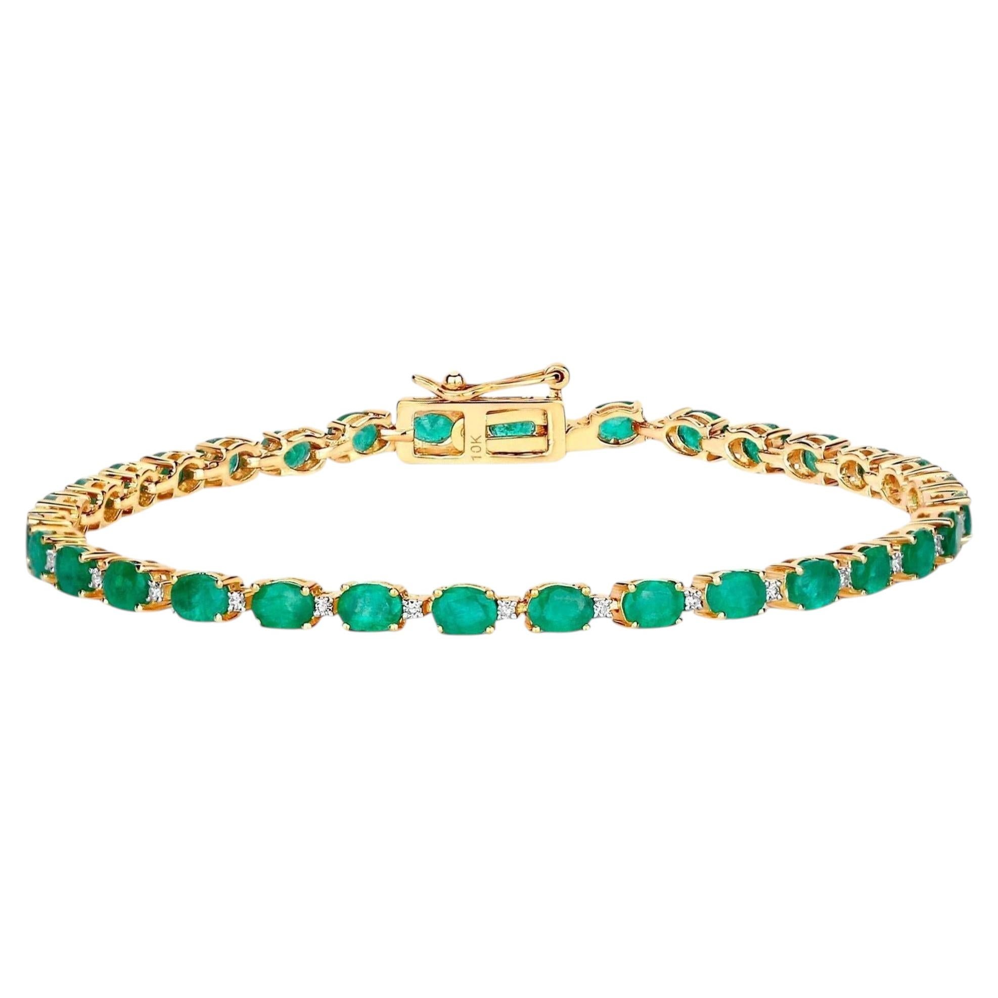 Esmeralda Natural Pulsera Tenis Con Diamantes 4,94 Quilates Oro Amarillo 10K en venta