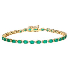 Esmeralda Natural Pulsera Tenis Con Diamantes 4,94 Quilates Oro Amarillo 10K