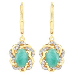 Natural Emerald & Topaz Dangle Earrings 14k Gold Plated Silver