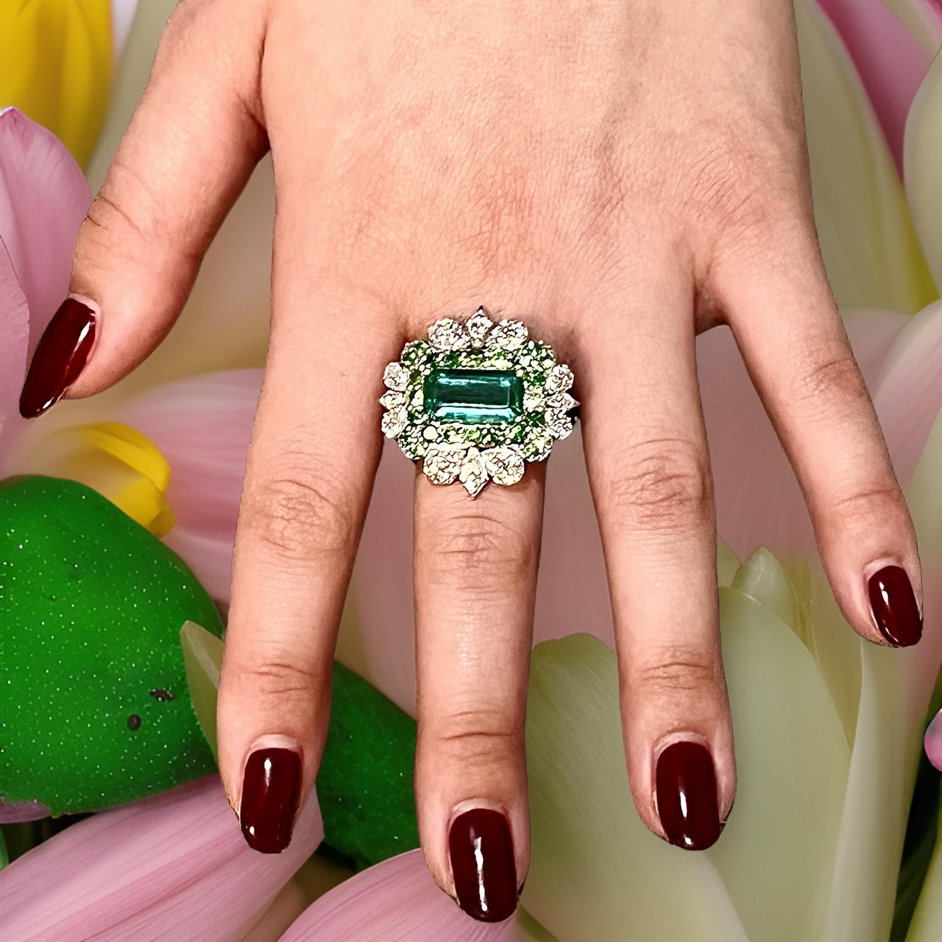 Natural Emerald Tsavorite Diamond Ring 6.75 14k White Gold 9.22 TCW Certified For Sale 5