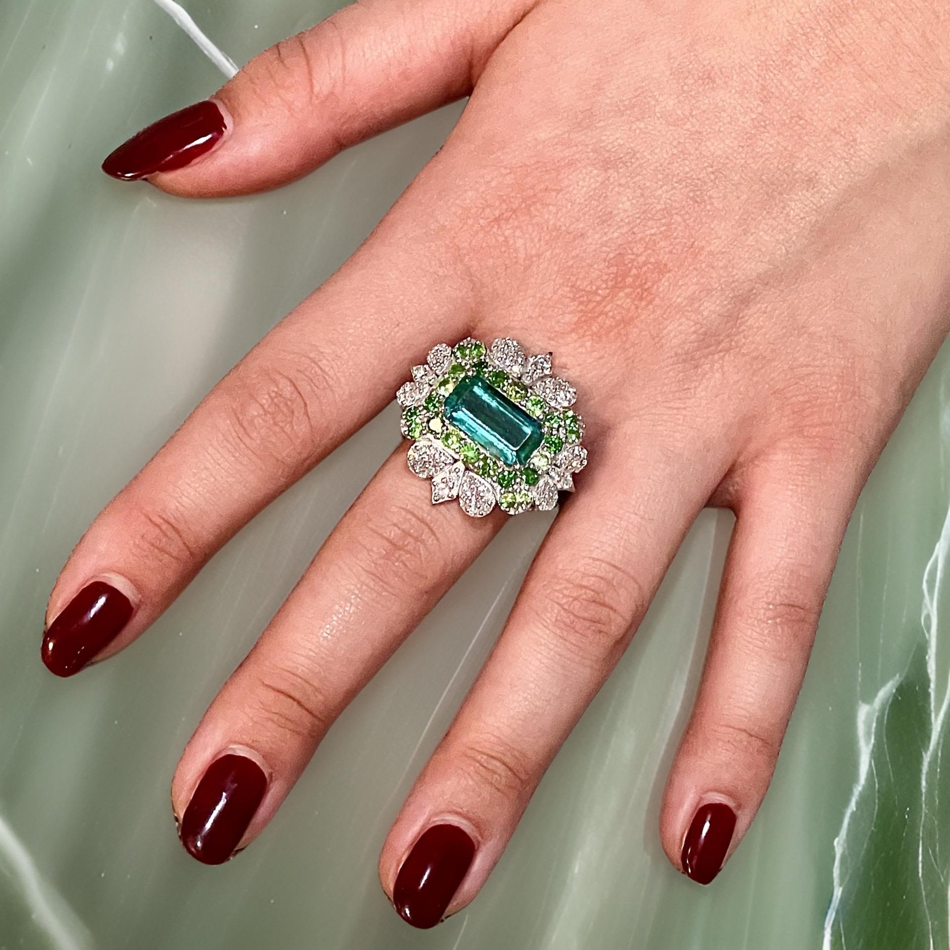 Natural Emerald Tsavorite Diamond Ring 6.75 14k White Gold 9.22 TCW Certified For Sale 6