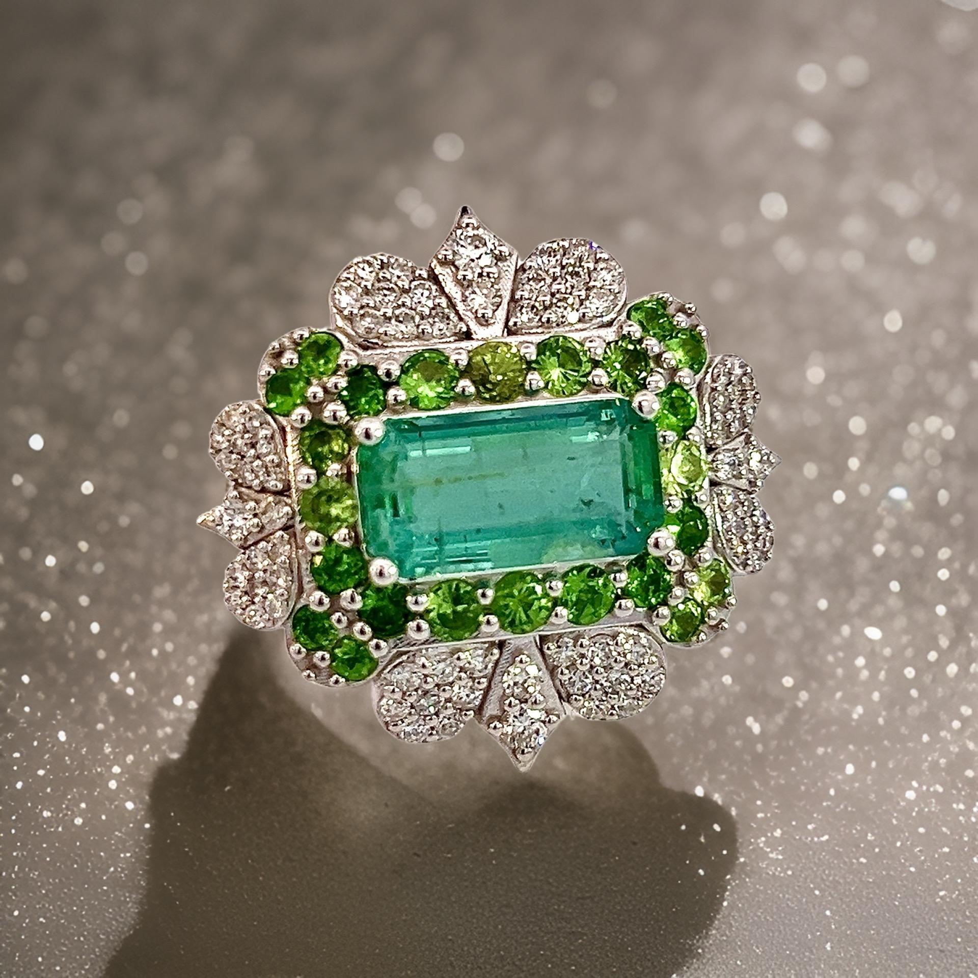 Natural Emerald Tsavorite Diamond Ring 6.75 14k White Gold 9.22 TCW Certified For Sale 7