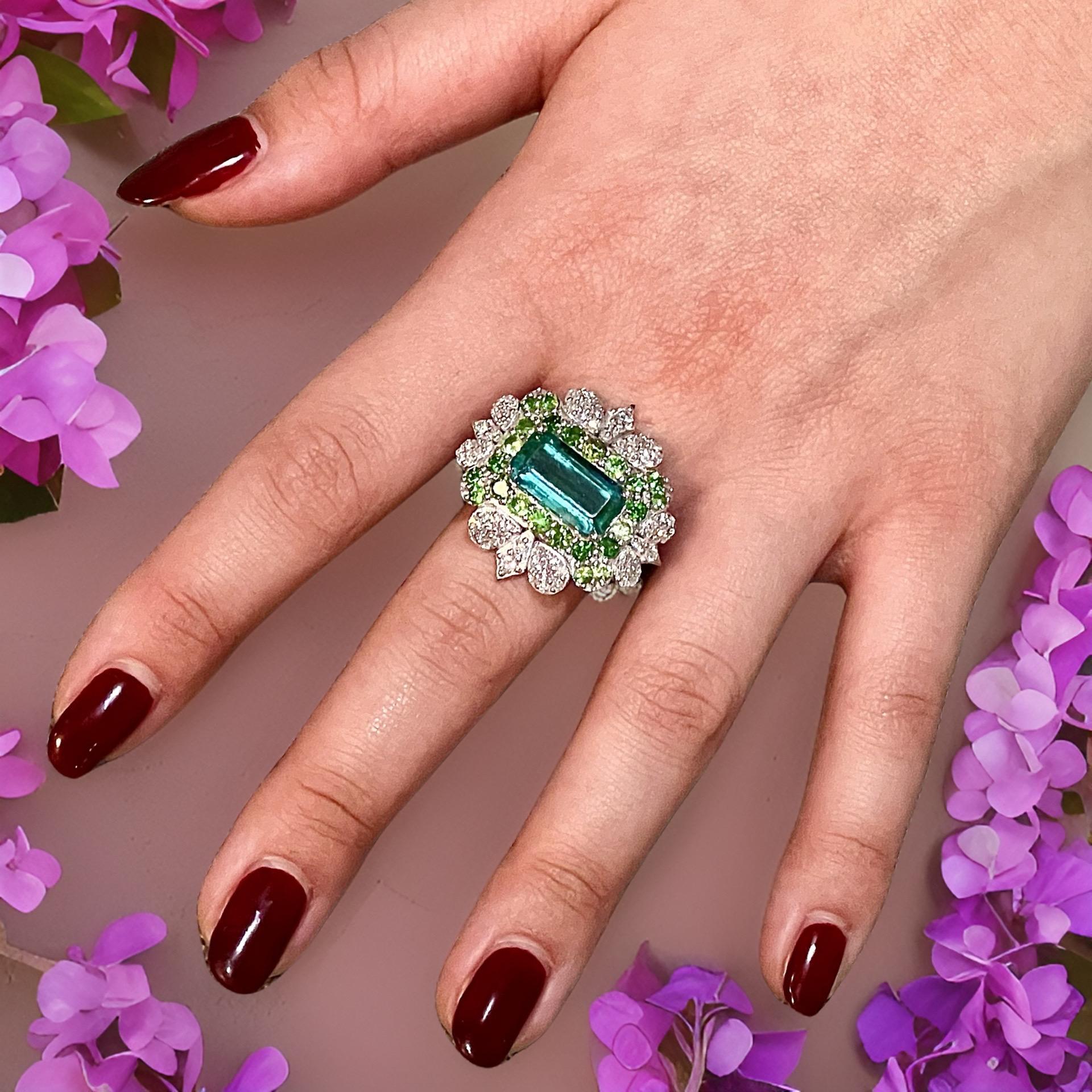 Natural Emerald Tsavorite Diamond Ring 6.75 14k White Gold 9.22 TCW Certified For Sale 8