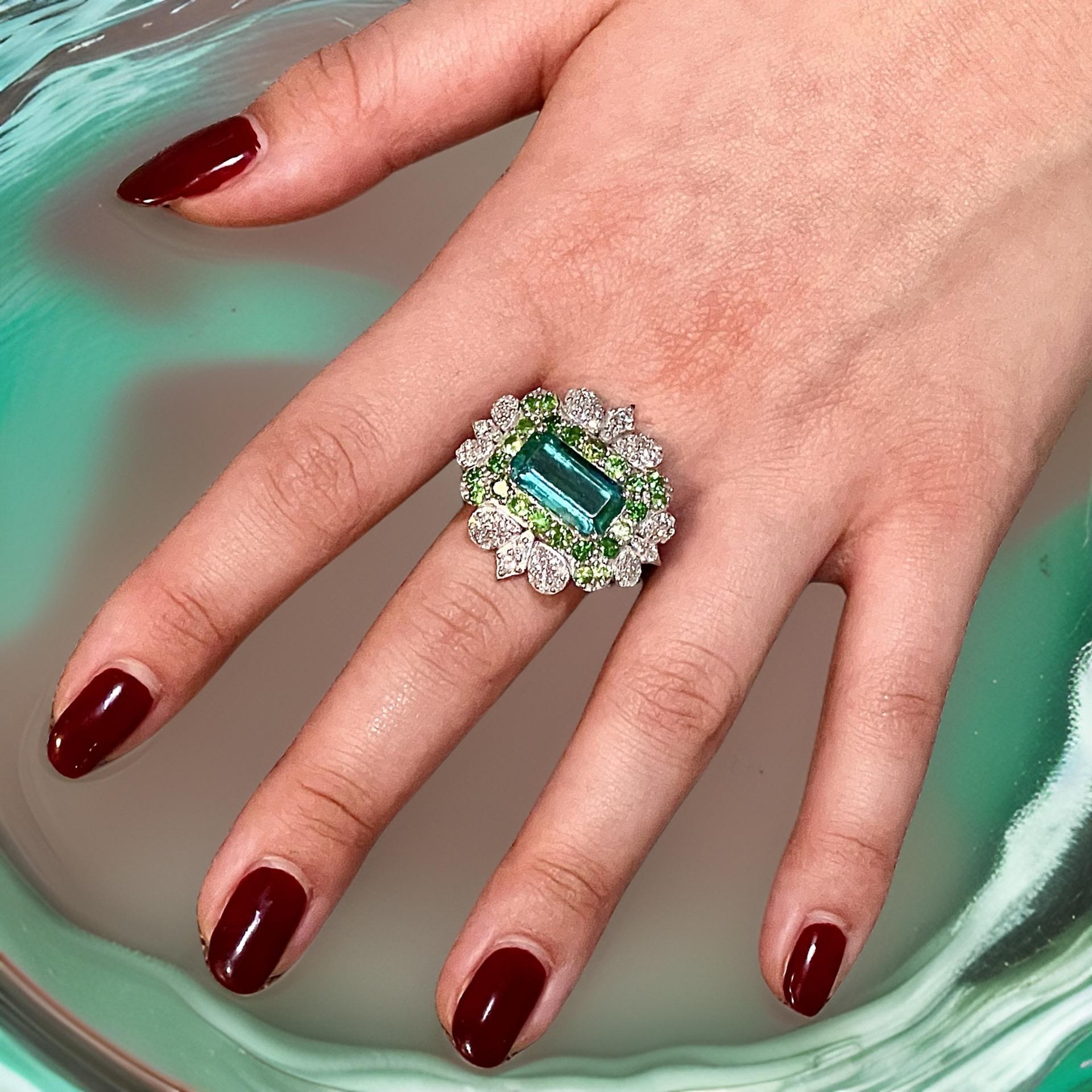 Natural Emerald Tsavorite Diamond Ring 6.75 14k White Gold 9.22 TCW Certified For Sale 9