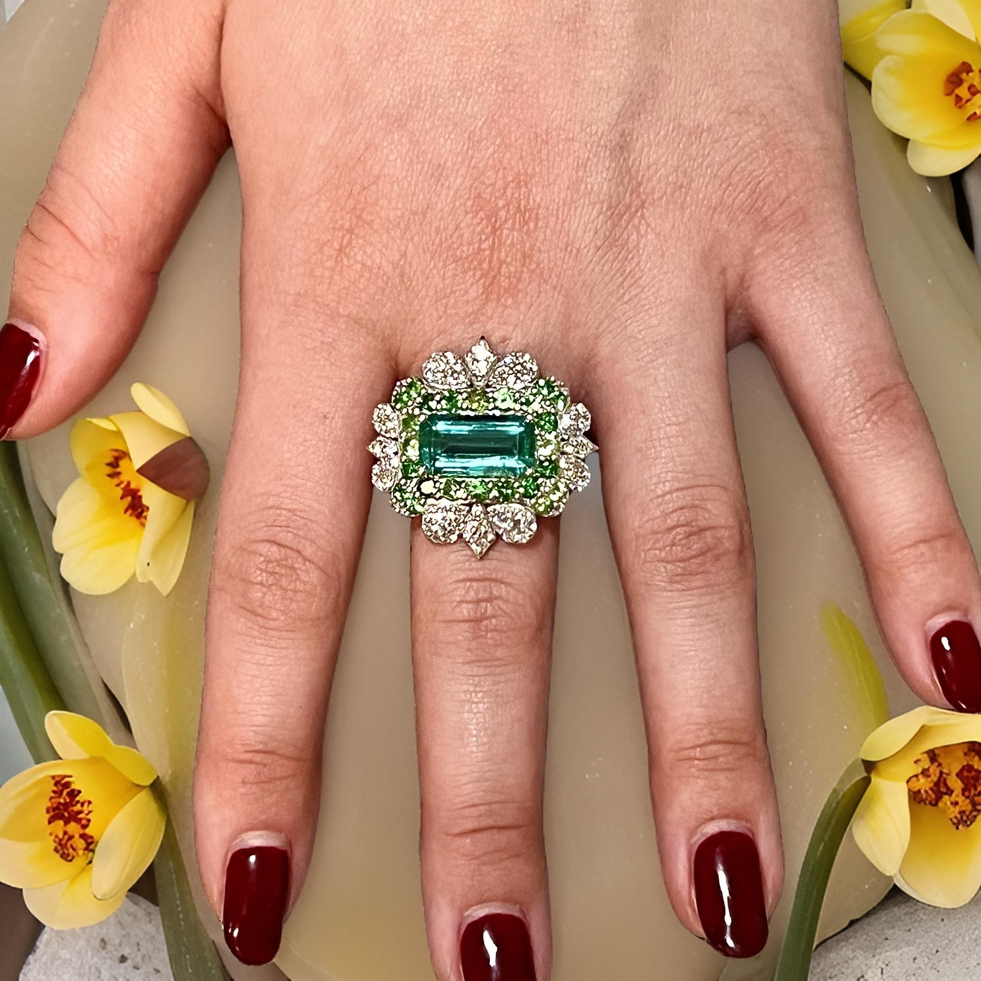 Natural Emerald Tsavorite Diamond Ring 6.75 14k White Gold 9.22 TCW Certified For Sale 10