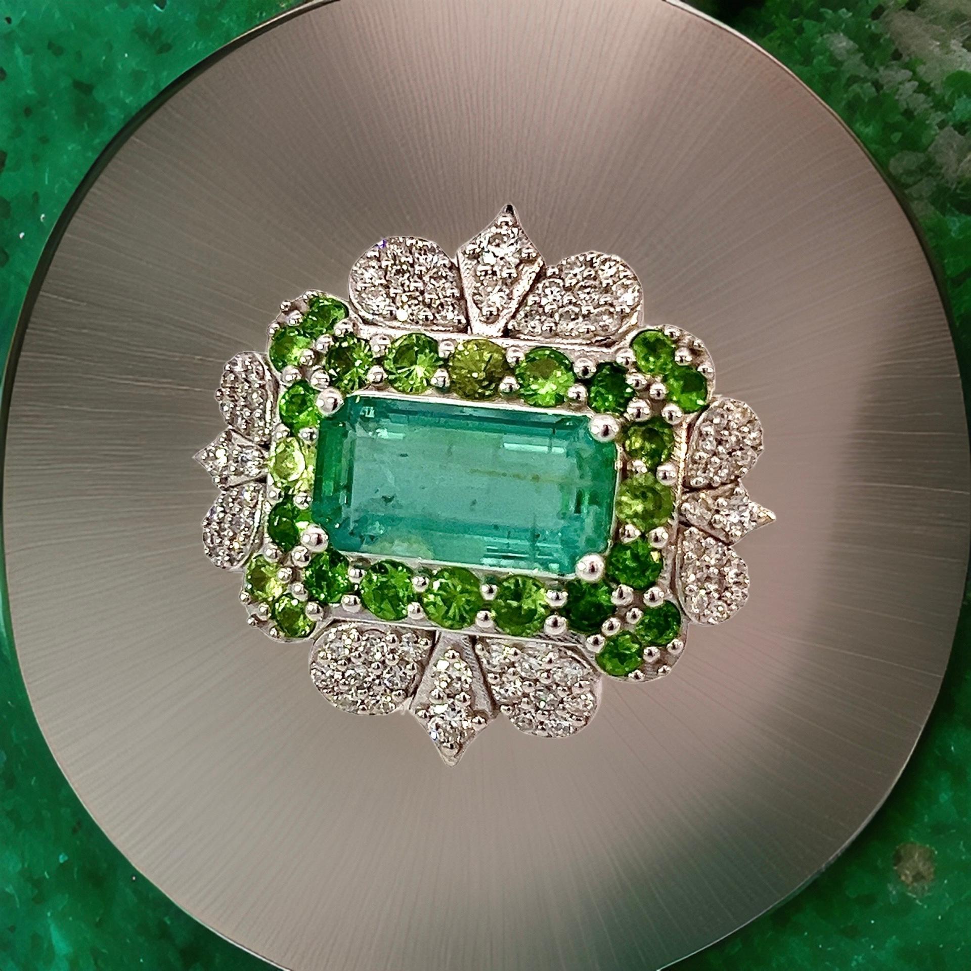 Natural Emerald Tsavorite Diamond Ring 6.75 14k White Gold 9.22 TCW Certified In New Condition For Sale In Brooklyn, NY