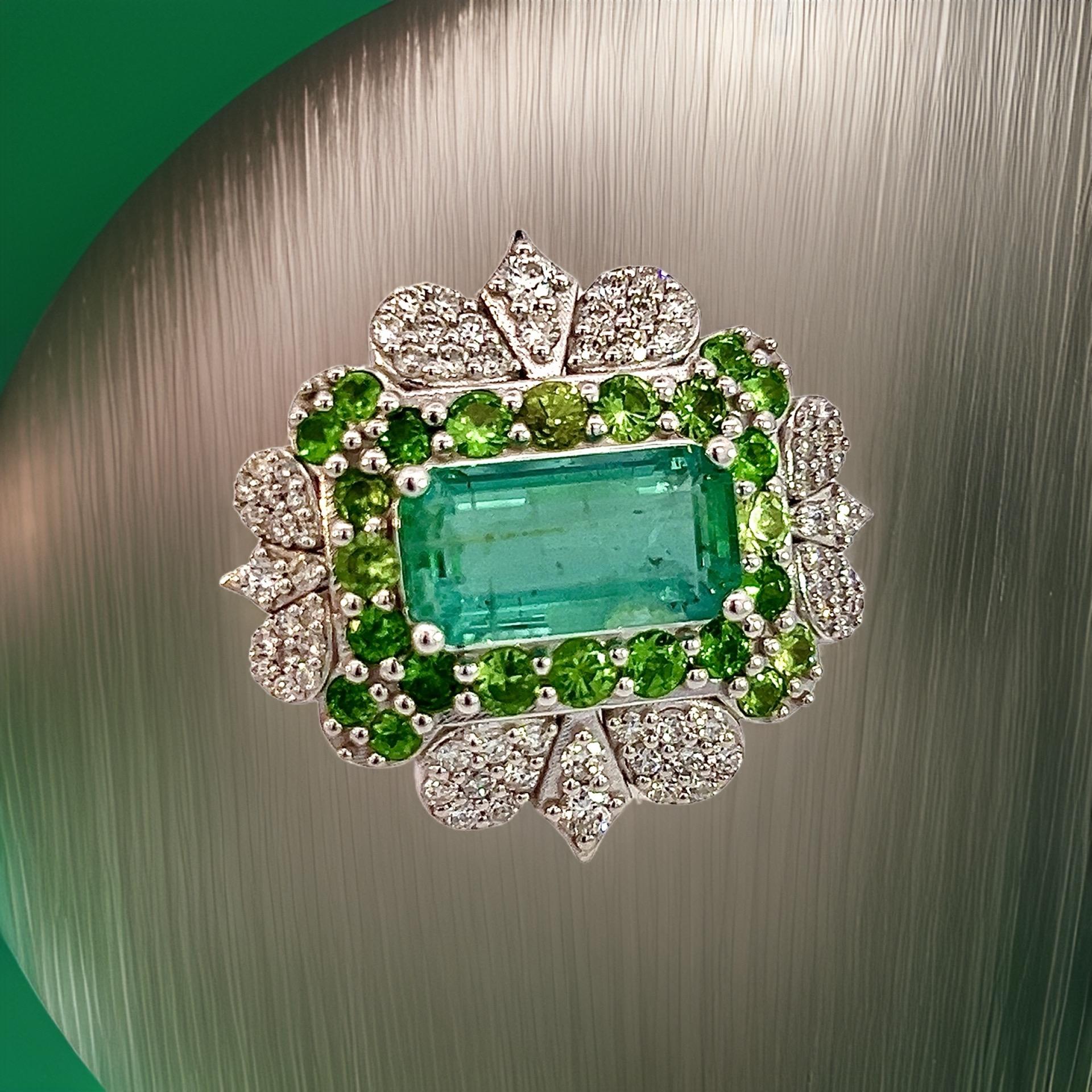 Natural Emerald Tsavorite Diamond Ring 6.75 14k White Gold 9.22 TCW Certified For Sale 3