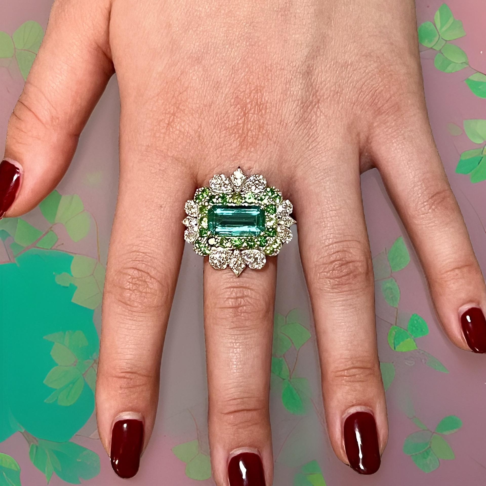 Natural Emerald Tsavorite Diamond Ring 6.75 14k White Gold 9.22 TCW Certified For Sale 4
